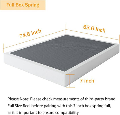 SHLAND 7 Inch Box Spring Full Size Bed Base, 3000 lbs Black Heavy Duty Metal Mattress Foundation with Easy Clean Fabric Cover, Noise Free,Easy Assembly