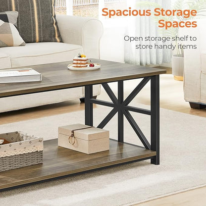 GreenForest Round Corners Coffee Table for Living Room | armhouse Style Center Table with Storage Shelf,39 Inch Space Saving Sofa Table,Easy Assembly,Gray Wash