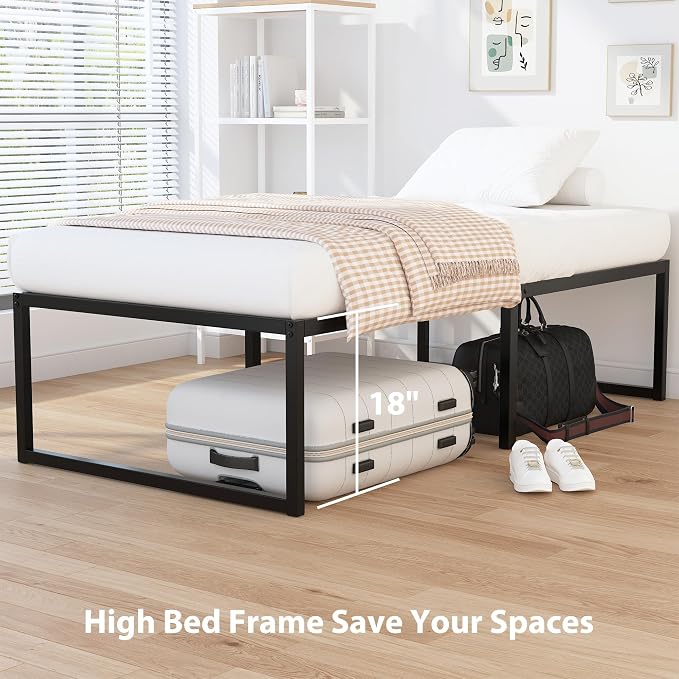 EMODA 18 Inch Narrow Twin Bed Frame 30x75, Heavy Duty Metal Platform No Box Spring Needed, Easy Assembly Noise Free, Black