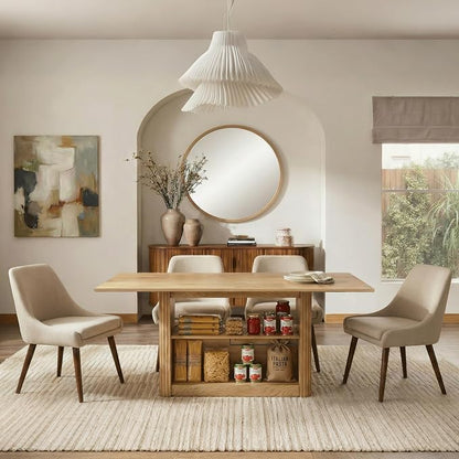 FUQARHY 63" Dining Table with Storage, Farmhouse Rectangular Kitchen Table