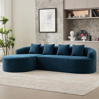 105" Boneless L Shaped Sectional Couch, Curved Cloud Deep Seat Sofa with Chaise Lounge, Oversized 4 Seater Couches for Living Room, No Assembly, Chenille Blue