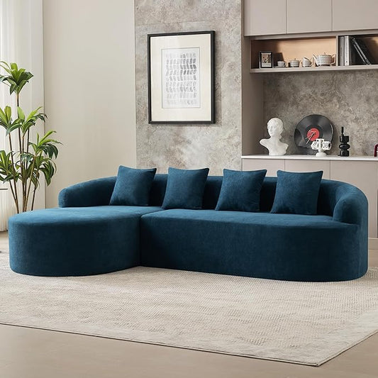 105" Boneless L Shaped Sectional Couch, Curved Cloud Deep Seat Sofa with Chaise Lounge, Oversized 4 Seater Couches for Living Room, No Assembly, Chenille Blue