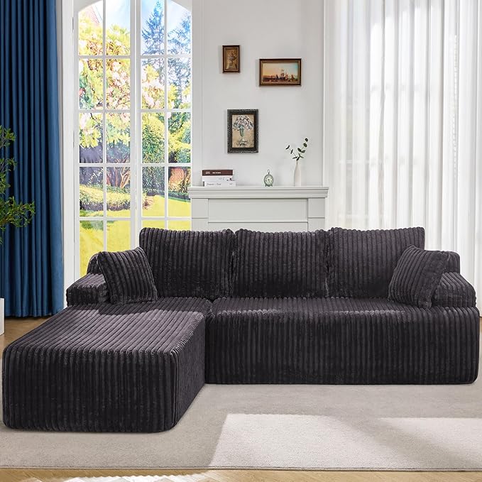 Hobestluk Boneless Couch Modular Sectional Sofa L-Shape Oversized Chaise | 108" Left Facing Chaise Darkgrey,Memory Foam,Removable Cover,Non-slip Bottom,No Assemble Required,Living Room Furniture