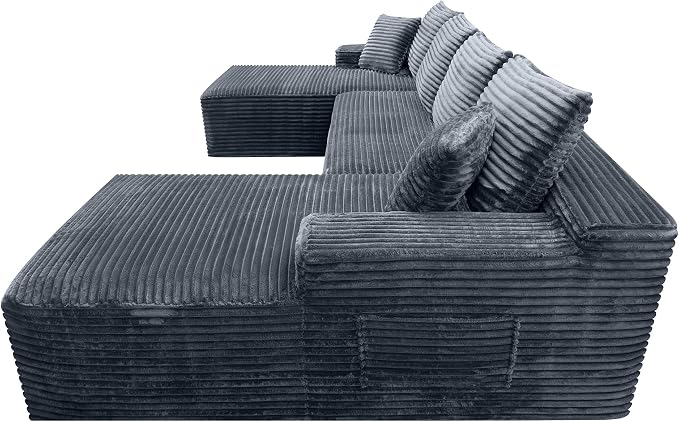 132" Oversized U-Shaped Cloud Sectional Couch Plush Corduroy Boneless Symmetrical Sofa, Front Facing Modular Compressed Boneless Sectional Sofa with Double Chaise Lounges