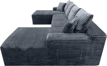 132" Oversized U-Shaped Cloud Sectional Couch Plush Corduroy Boneless Symmetrical Sofa, Front Facing Modular Compressed Boneless Sectional Sofa with Double Chaise Lounges