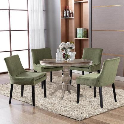 COLAMY Modern Dining Chairs Set of 4, Upholstered Corduroy Accent Side Chairs with Mid Back and Wood Legs for Living Room/Dining Room- Light Green