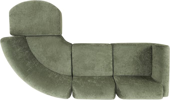 Merax Modern Curved Sectional Sofa with Ottoman, Couch 4-Piece Set High-Density Compressed Sponge, Fully Assembled, Right Hand Facing, Plush Deep Seat for Living Room, Lounge, Apartment, Green
