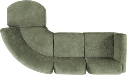 Merax Modern Curved Sectional Sofa with Ottoman, Couch 4-Piece Set High-Density Compressed Sponge, Fully Assembled, Right Hand Facing, Plush Deep Seat for Living Room, Lounge, Apartment, Green