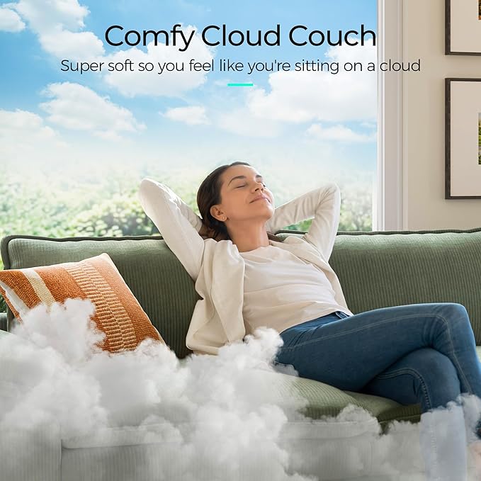 LINSY HOME 157'' Modular Sectional Sofa 4 Seat Couch Corduroy Cloud Couch with Deep Seat, Modern U-Shaped Cloud Couch with 2 Movable Ottoman for Living Room, Office, Bedroom, Green