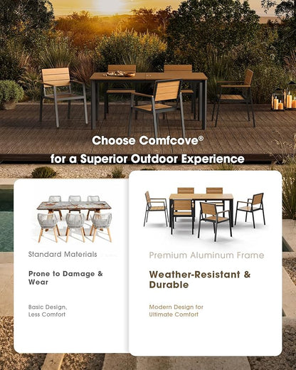 Outdoor Dining Set for 4, Aluminum Patio HDPS Outdooor Table and Chairs Set with Umbrella Hole, All Weather Patio Furniture Set, 5 Peice Patio Dining Table Set (Gray & Teak)