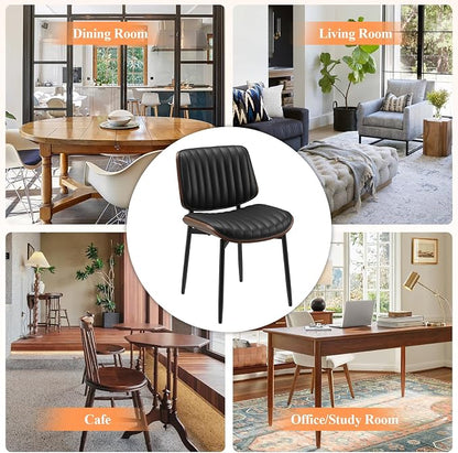 MALOL Leather Dining Chairs Set of 6, Modern Upholstered Dining Room Kitchen Chairs with Metal Legs and Wooden Back Support for Home Dining Room/Restaurant, Black
