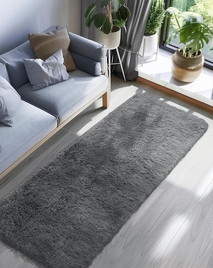 Ophanie 2x8 Runner Rug for Hallway, Upgrade Non-Slip Fluffy Soft Bedside Rugs, Bedroom Living Room Grey Shaggy Gray Carpet for Kids Girls Boys Dorm Nursery Home Decor Aesthetic