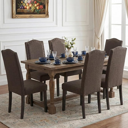 LSSBOUGHT Fabric Dining Chair Upholstered Parsons Kitchen Chair with Copper Nails and Solid Wood Legs for Dining Room,Restaurant (Taupe, 2PCS)