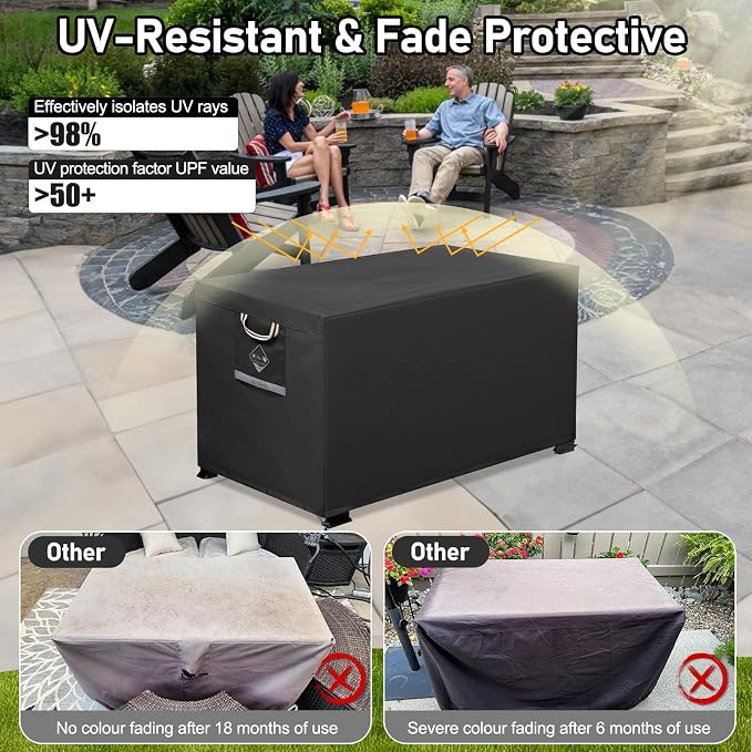 QH.HOME Fire Pit Cover Rectangular Super Waterproof 42" L x 24" W x 24" H, UPF 50+ Outdoor Fire Pit Table Cover 600D Strong Tear Resistant and Fading Resistant for Rectangular Fire Pit - Black