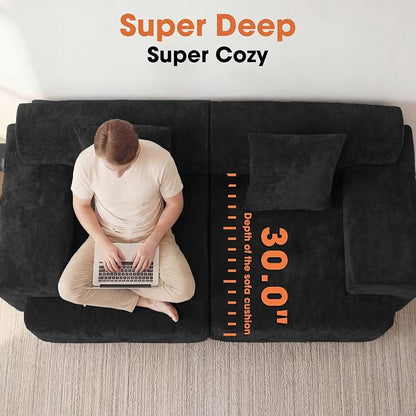 83.5" Boneless Loveseat Couch, 30" Deep Seat Modular Sofa, Cloud Comfy Couches for Living Room, Apartment, Bedroom, No Assembly Required (Dark Gray)