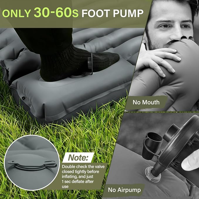 FUN PAC Camping Sleeping Pad, Ultralight Camping Mat with Pillow Built-in Foot Pump Inflatable Sleeping Pads Compact for Camping Backpacking Hiking Traveling - Gray