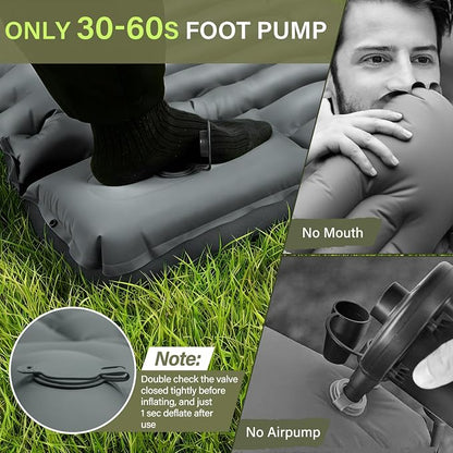 FUN PAC Camping Sleeping Pad, Ultralight Camping Mat with Pillow Built-in Foot Pump Inflatable Sleeping Pads Compact for Camping Backpacking Hiking Traveling - Gray