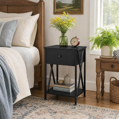 VECELO Nightstands, Modern End Side Tables,Night Stand with Drawer &Storage Shelf for Bedroom Living Room Office Lounge, 2, Black