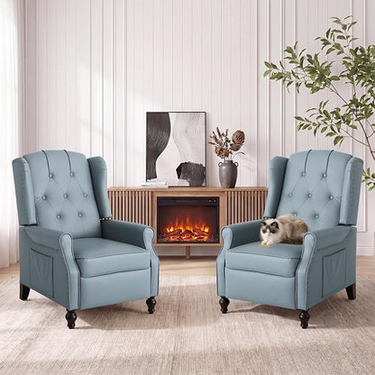 Wingback Recliner Chair with Massage & Heat, Cat-Proof Push Back Arm Chair, Recliner Chair for Living Room Bedroom Home Theater (2, Grayish-Blue)