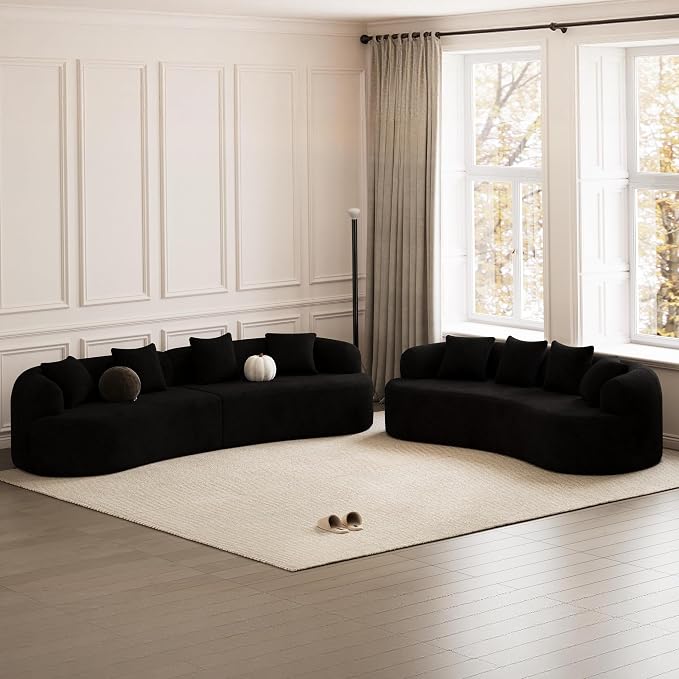 131" Curved Modular Sectional Sofa for Living Room, Modern Chenille Oversized Cloud Couch Sofa, Luxury Plush Extra Deep 4-Seater Boucle Couch for Apartment‌‌, No Assembly Required, Black