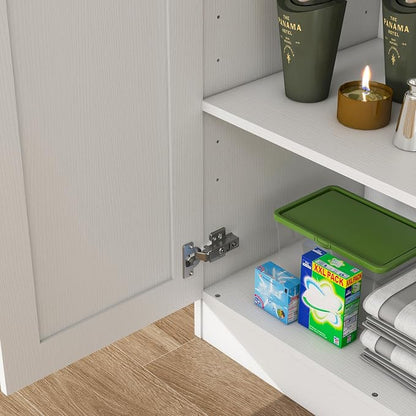 Wooden Storage Cabinet, Collection Food Pantry Narrow Cabinet Free Standing with 2 Doors and 3 Shelves Tool Cabinet, for Kitchens, Living Room, Utility Rooms (White)