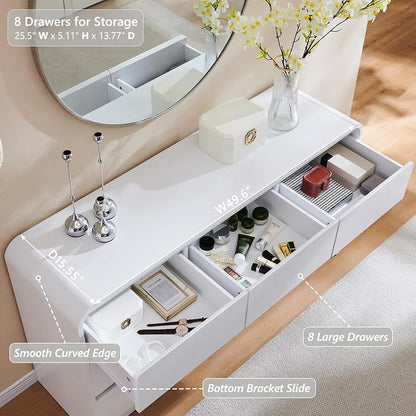 Aitjunz Modern 8 Drawers Dresser for Bedroom, 55" Wide Dressers & Chest of Drawers w/Curved Profile Design, Wood Mid Century Storage Dressers Organizer for Bedroom, Living Room, White