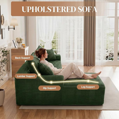 108" L Shaped Cloud Boneless Sectional Couches for Living Room, Modern Comfy Modular Deep Seat Memory Foam Compressed Corduroy Sofa Oversized Left Facing Chaise, No Assembly Required, Green