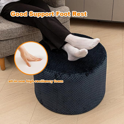Poofieotto 20"x14" Round Foam Stuffed Pouf Ottoman - Modern Floor Foot Rest & Seating for Living Room, Bedroom, or Couch - Stylish Home Decor Accent (Navy)