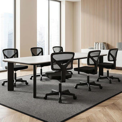 Sweetcrispy Ergonomic Low-Back Mesh Small Office Chair, Rolling Work Swivel Chairs with Wheels, Armless Comfortable Seat Lumbar Support for Home, Bedroom, Study, Student, Adults, New Black
