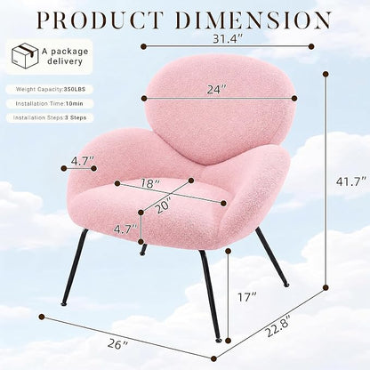 Small Accent Chair Set of 2,Sherpa Chair with Love Back, Boucle Chairs with Metal Legs, Comfy Modern Reading Chairs/Sherpa Accent Chair with Thick High-Elastic Sponge/Cream Style Room (Pink)
