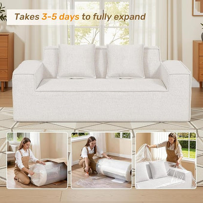 Luxanimarion 77'' Modern Small Loveseat, No Assembly Required Cloud Sofa Cloud Sofa Boneless Couches with 2 pcs Pillows for Living Room, Apartment(Polar Fleece-Beige)