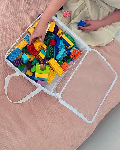 holay 2 Pack Clear Storage Cubes with Lids, 12x12x6 Toy Organizer Bins | Transparent lid & sides; reinforced carry handles; folds flat; holds toys, clothes, books; fits cube shelves