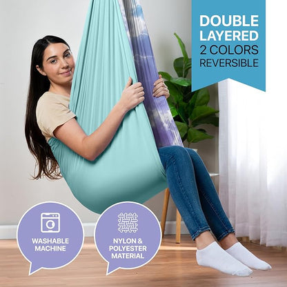 Indoor Sensory Swing for Kids or Outdoor – Holds 300lbs, Double-Layer, & 360° Swivel, Calming Compression Therapy Swing Hammock for Kids & Adults with All Hardware – Sensory-Motor Toys & Gifts