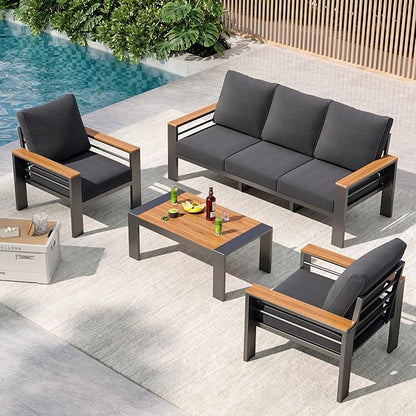 Aoxun Patio Furniture Set, 5 Piece Aluminum Patio Sets with 5" Thicken & Washable Cushion, Waterproof Outdoor Furniture with Coffee Table, Outdoor Couch Sectional for Backyard, Porch and Garden
