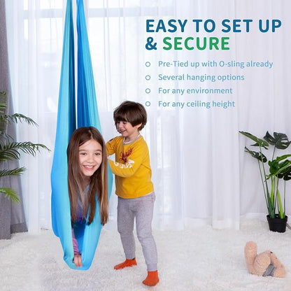 OUTREE Sensory Swing for Kids with 360° Swivel Hanger, Indoor Therapy Swing Great for Autism, ADHD, Sensory Processing Disorder, and Autistic Children (Blue/White)