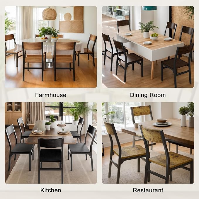 Feonase Dining Chairs Set of 6, Modern Kitchen Chairs with Ergonomic Backrest, MDF Board and Metal Legs, Dinner Chairs for Dining Room, Kitchen and Living Room, Easy Assembly, Black