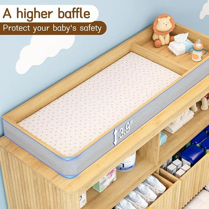 St.Mandyu Changing Dresser, 4 Large Drawers Wood Baby Nursery Dresser with Raised and Detachable Changing Table Top, Fluted Chest with Gold Handles, Large Storage Organizer for Nursery Room,Natural
