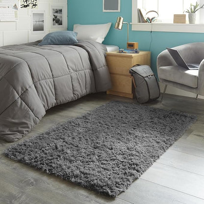 Ophanie Washable 3x5 Area Rug, Bedside Preppy Dorm Rug, College Essentials Non Slip Grey Small Carpets for Bedroom, Anti Slip Fluffy Gray Living Room, Home Decor Aesthetic, Nursery