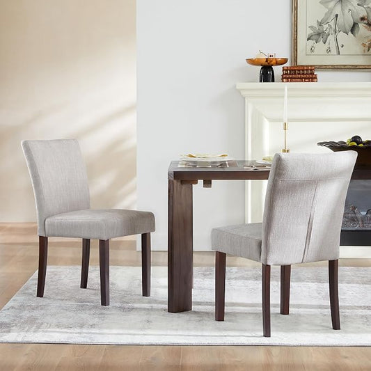 Watson & Whitely Modern Upholstered Dining Chairs, Set of 2, Fabric in Grey | Solid Wood Legs, Padded Seat, Low Back, Modern Armless Parsons Chair for Kitchen, Dining Room, Restaurant
