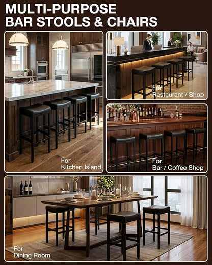 Bar Stools Set of 2-29 Inch Counter Height Chairs for Kitchen Island, Leather Seat with 400 LBS Heavy-Duty Metal Frame and Adjustable Feet, Easy to Assemble for Bar, Café or Dining Room,Black