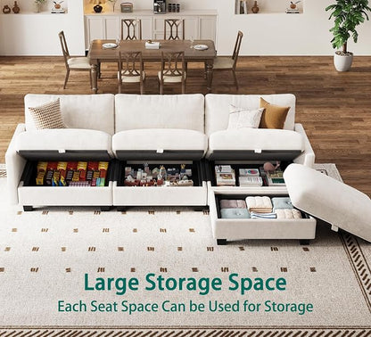 Modular Sectional L Shaped Sofa Couches for Living Room, Cloud Couch with Storage Ottoman, Comfy Chenille Sofa with Pillow, Beige