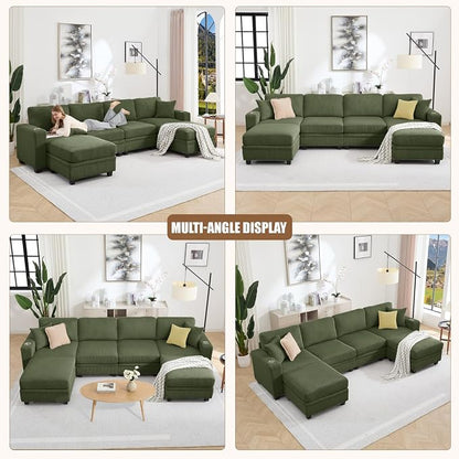 127" Modular Sectional Sofa with Storage, Corduroy 6-Seater U-Shaped Sofa with Ottoman Chaise, Cloud Sectional Couches for Living Room, Apartment