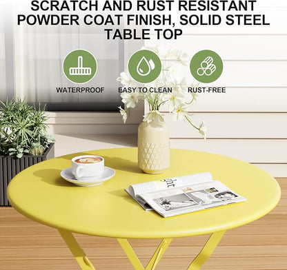 Bistro Table and Chairs Set of 2, 3 Piece Outdoor/Indoor Folding Patio Bistro Sets, 2 Chair Patio Furniture Set with Table, Premium Frame Foldable Coffee Tables for Balcony, Yard, Garden, Yellow