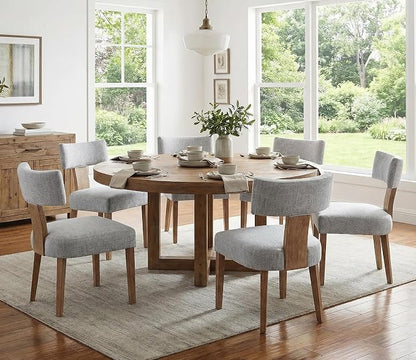 RIVOVA Mid Century Modern Dining Chairs Set of 4, Farmhouse Linen Fabric Upholstered Dining Room Chairs Kitchen Chairs with Curved Backrest Wood Legs, Grey