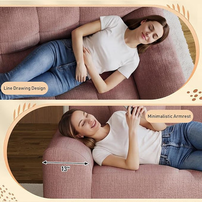 91.5" Modern Boneless Couch for Living Room, Comfy Cloud Sectional Sofa with Deep Seat, Chenille Love Seat Oversized Upholstered 3-Seater Sofa, No Assembly Required Tufted Sofas, Pink