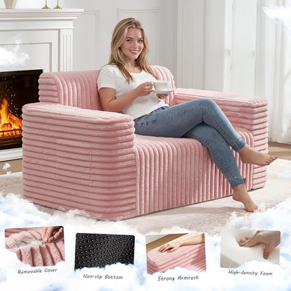 ZurNesfure Sofa Couch Cloud Loveseat, Memory Foam Couch with Pillow No Assembly Need, Modern Couch with deep seat and Washable Cover Boneless Sofas for Living Room Bedroom Apartment (Pink,Loveseat)