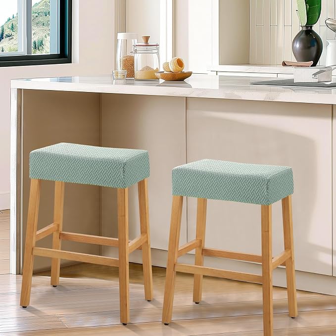 YISUN Stool Covers Rectangle - 2 Pack Stretch Waterproof Saddle Seat Cover Counter Bar Stools Bar Chairs Covers Kitchen Island Chairs Cushion Protector