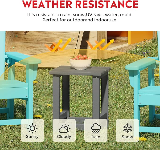 Costaelm Paradise Kids 3-Piece Outdoor HDPE Plastic Square Side Table and Rocking Chairs Set, Gray