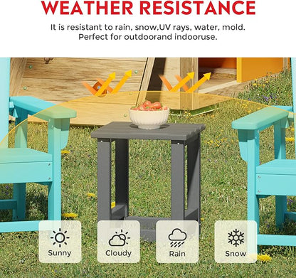 Costaelm Paradise Kids 3-Piece Outdoor HDPE Plastic Square Side Table and Rocking Chairs Set, Gray