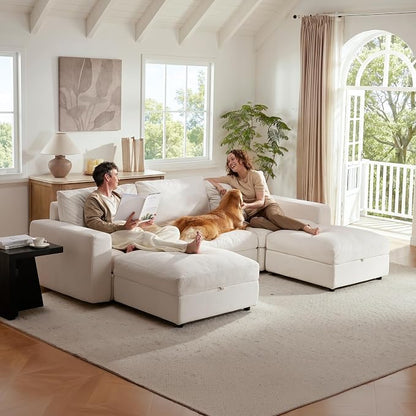 Cloud Couch Sectional 113.8'' Oversized Modular Deep Seat Sofa U Shaped Comfy White Cloud Couch with Washable Cover for Living Room 3 Seat & 2 Ottoman